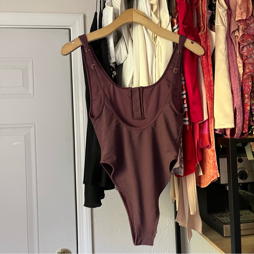 FRANKIE’S BIKINIS plum purple knit scoop back one piece swim suit - Picture 3 of 5